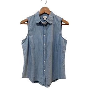 J. Crew Chambray Cotton Sleeveless Signature Fit Button-Up Shirt Blue Size Small